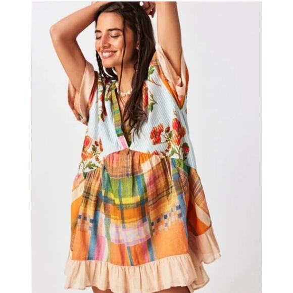 NEW! Free People 'Agnes' Tiered Ruffle Minidress in SPRING COMBO (M) - Picture 11 of 12